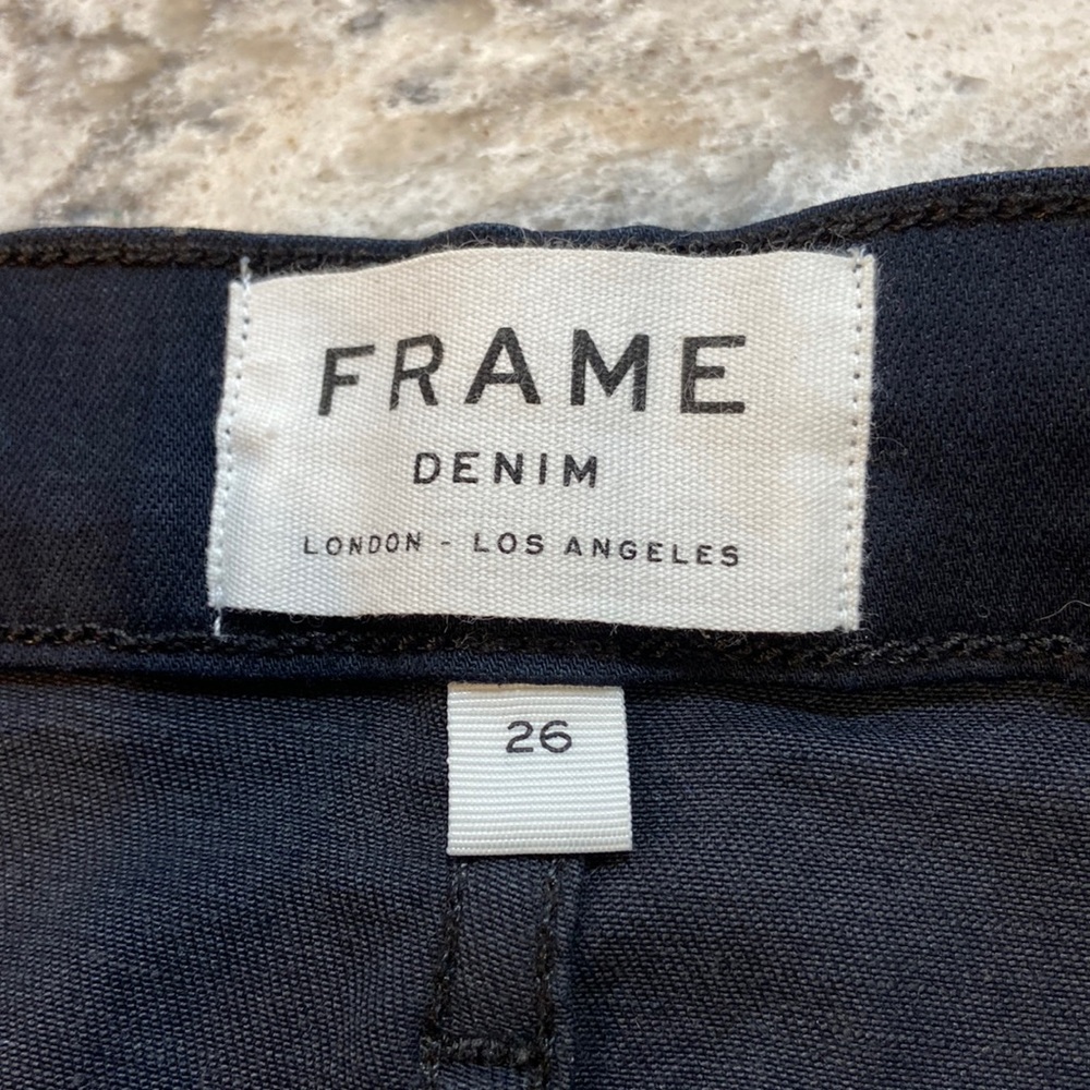FRAME Le High Straight Crop Frayed Hem Jeans Dark Wash Size 26 - Picture 12 of 16